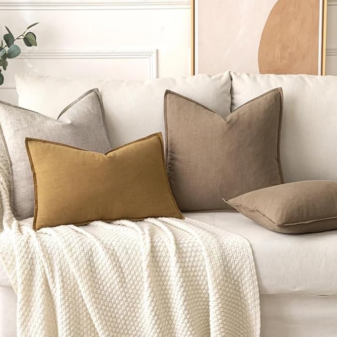 MIULEE Decorative Linen Euro Sham Pillow Covers 24x24 Inch Natural Linen | Boho - Image 5