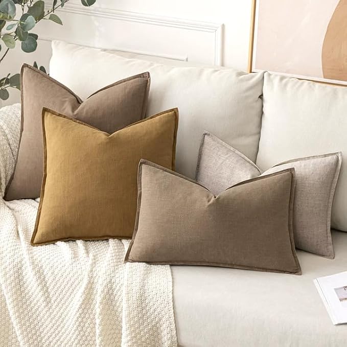 MIULEE Decorative Linen Pillow Covers 18x18 Inch Natural Linen | Boho - Image 6