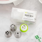 Restaurantware Pastry Tek Russian Piping Tips Set 20 Piece Durable Cake Decorating Kit - 9 Piping Tips 10 Piping Bags Stainless Steel Piping Bags And Tips Set 1 Tri-Color Coupler