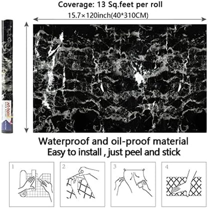 Arthome Black Marble Contact Paper, Peel and Stick Black Paper, Self Adhesive - Image 3