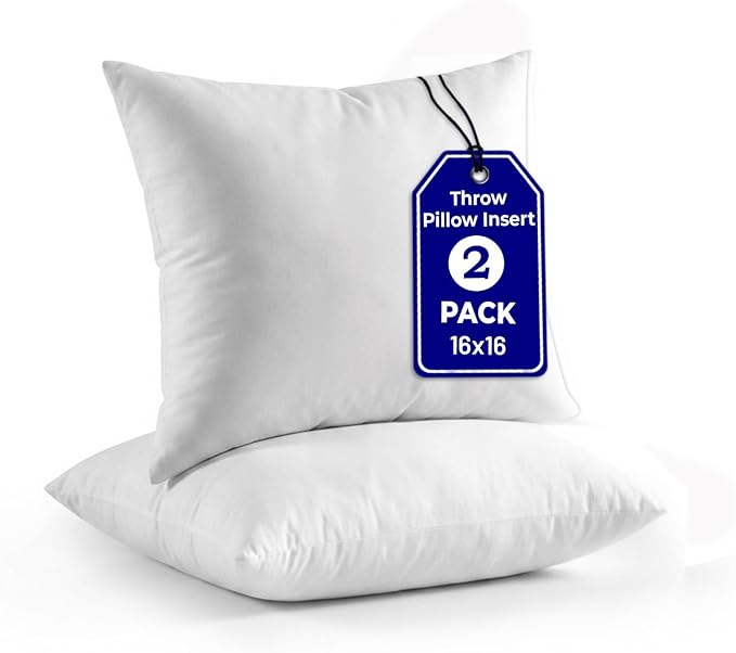 QUBA LINEN Throw Pillow Inserts, 16x16 Inches by QUBA+LINEN
