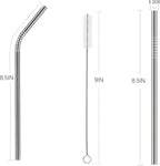 wholesale 25 Piece Set Stainless Steel Straws Long 8.5 Inch Drinking Metal Straws Reusable Drinking Straws for 20 OZ (10 Straight | 10 Bent | 5 Brushes)