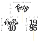 Black Glitter 40th Birthday Cupcake Toppers 40th Birthday Celebrating Party Decorations - Set of 24