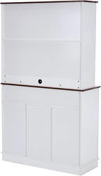 Coffee Bar Cabinet with Sliding Barn Doors 71'' Farmhouse White Pantry Cabinet with Drawers & Wine Glass Rack Rustic Buffet Cabinet for Kitchen, Brown