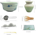 matcha whisk set, including matcha bowl, matcha whisk and stand, sieve, spoon, cloth mat, gift for matcha set(Light green)