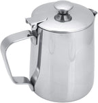 Stainless Steel Coffee Cup Mug Milk Frothing Pitcher Jug with Lid for Latte Coffee Art for Office Kitchen with handle(350mL)