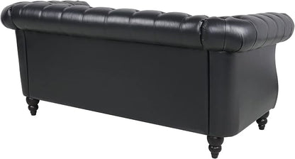 LEVNARY Leather Sofa, Chesterfield Tufted Upholstered 2 Seater Couch, Modern - Image 5