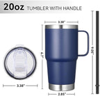 VEGOND 20 oz Tumbler Bulk with Handle Lid and Straw, Stainless Steel Insulated Travel Coffee Mug Set, Spill Proof Double Wall Metal Tumblers Cups, Powder Color Navy Blue 12 Pack