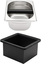 Espresso Knock Box,Stainless Steel Coffee Pucks Container, with Steel Holder and Noise Reduction Rubber Ring (7.28 x 6.8 x 4.25 inch)