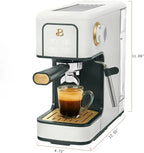 Beautiful Slim Espresso Maker by Drew Barrymore – 20‑Bar Pressure, Dual‑Spout 52 mm Portafilter, 50 oz Removable Tank, 2‑in‑1 Steam Wand & Touch Controls (White Icing)
