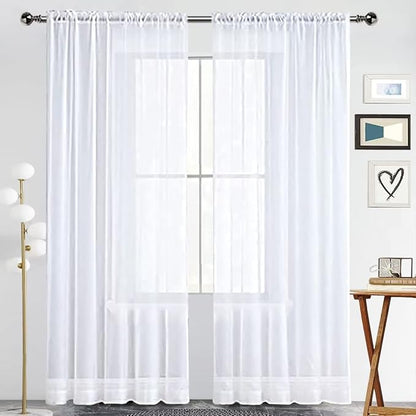 SpaceDresser Basic Rod Pocket Sheer Voile Window Curtain Panels White 1 Pair 2 by SpaceDresser
