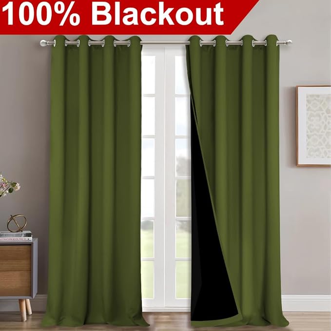 NICETOWN 100% Blackout Blinds, Olive Green, Laundry Room Decor Window Treatment - Image 2