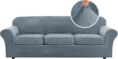 H.VERSAILTEX Velvet 4 Piece High Stretch Sofa Slipcover Cover Furniture by HVERSAILTEX