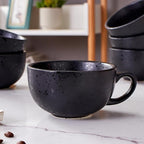 Set of 6 Vintage Design 12 oz Professional Barista Ceramic Latte Art Cappuccino Cups Set (Facular Black * 6)