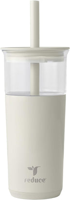 REDUCE Aspen 20 oz Vacuum Insulated Glass Tumbler with Lid & Extra Wide Straw - Keeps Drinks Cold for 12 Hrs - Ideal for Iced Coffee, Smoothies & Boba - Dishwasher Safe, Soft Base - Unbleached