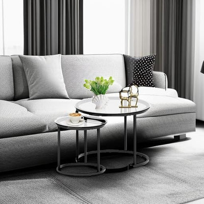 aboxoo Black Nesting Coffee Glass Table Set of 2, Metal Freme Side End Tables - Image 5