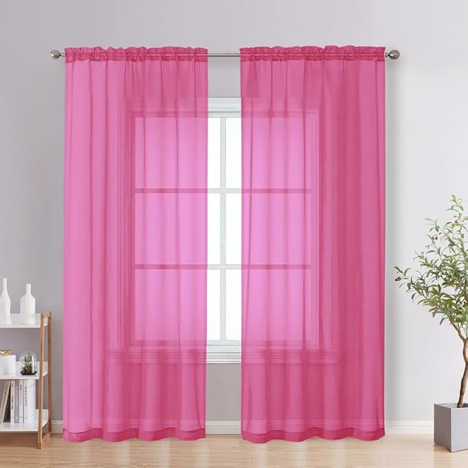 Hot Pink Sheer Curtains 78 Inches Long 2 Panels by OVZME