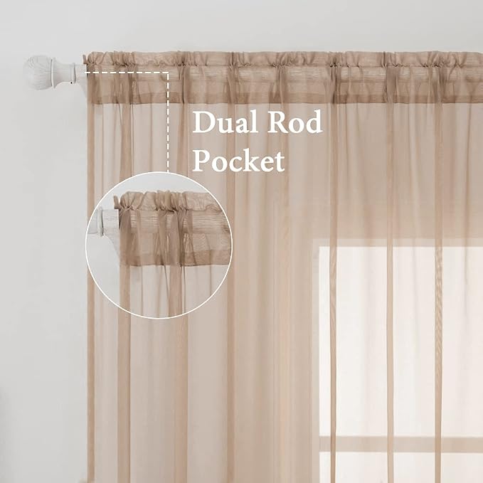 MIULEE 2 Panels Sheer Curtains for Living Room 54 X 54 Inches Brown | Sheer - Image 2