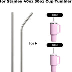 6 Pack Stainless Steel Straw Replacement for Stanley 40 oz 30 oz Tumbler,3 Straight + 3 Curved BPA Free Reusable Metal Straws with Cleaning Brush, 12Inch Long Drinking Reusable Accessories