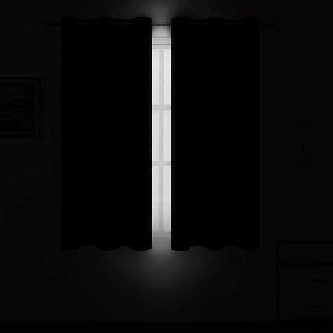 Black Blackout Curtains/38 x 54 Inch/Set of Two Panels Grommet Living Room - Image 3