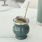 Stainless Steel Yerba Mate Cup and Set - 6.7 oz, Army Green, Modern Design