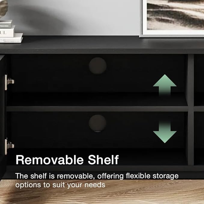 POVISON Full Assembled Mid Century Modern TV Stand, Wood Slatted Media Console - Image 5