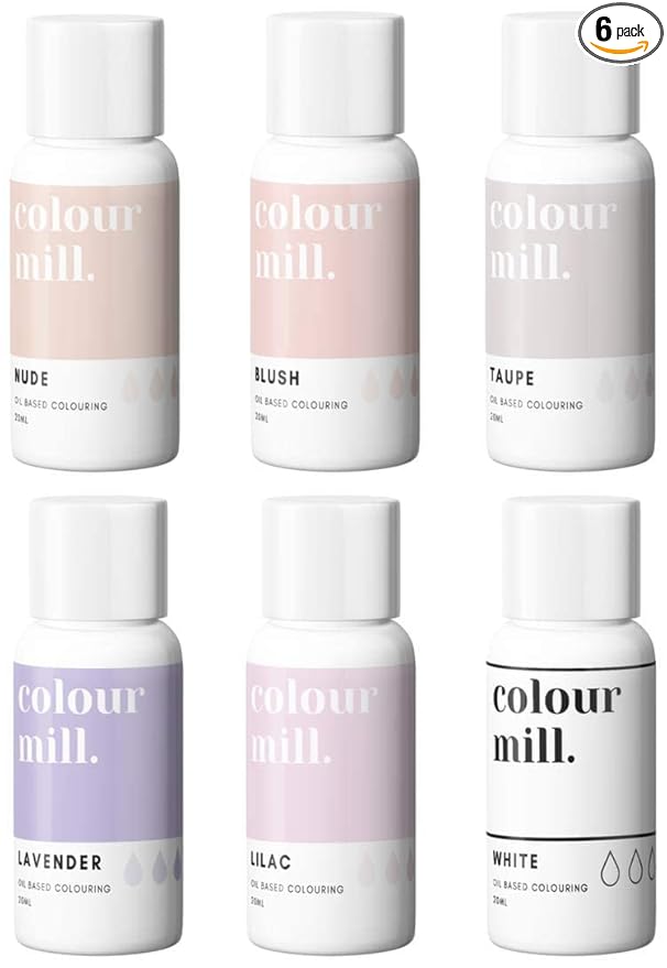 Colour Mill Oil-Based Food Coloring, 20 Milliliters Each of 6 Colors: Blush, Lavender, Lilac, Nude, Taupe and White