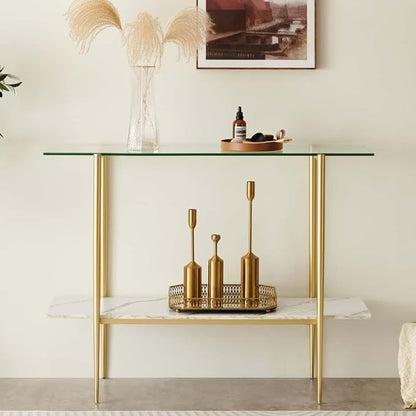 LumFurn Glass Console Table for Living Room, Foyer & Entrance, 2-Tiers - Image 4
