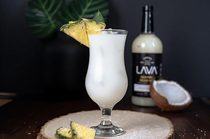 (3 Pack) LAVA Premium Coco Pina Colada Made with Cream of Coconut and Real Pineapple, No Artificial Sweeteners or Flavors, 1-Liter (33.8oz) Glass Bottle.