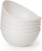 6.2'' Bamboo Fiber Cereal Bows Set of 6, Soup Bowls 24 Oz for Serving Salad, Snack, Side Dishes, Modern Oval Lightweight Bowls for Breakfast, Lunch and Dinner, Dishwasher and Freezer Safe(Matte White)