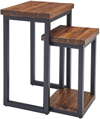Claremont Rustic Wood Nesting End Tables, Solid Wood and Black-Finished Metal by AlaterreFurniture