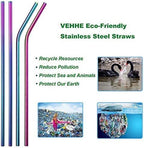 VEHHE Metal Straw Stainless Steel Straws Drinking Reusable Straws 4 Set -10.5" Ultra Long Rainbow Color-Cleaning Brush for 20/30 Oz for Yeti RTIC SIC Ozark Trail Tumblers (2 Straight|2 Bent|1 Brush)