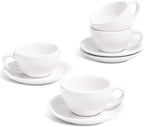 LE TAUCI 3 oz Espresso Cups with Saucers, Demitasse Coffee Cup for Shot, Lungo, Ristretto - 3 inch, Set of 4, White