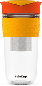 Large Travel Mug Loose Tea Infuser - Detachable Tea Strainer with Spill Proof Lid - 18oz/530ml BPA-Free Reusable Glass Travel Coffee Cup with Silicone Band (Red)