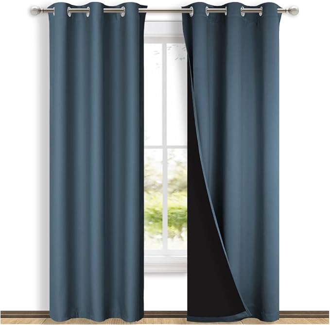 NICETOWN Blackout Curtains 80 inches Long, 2 Pieces, Smoky Blue, Full Light by NICETOWN