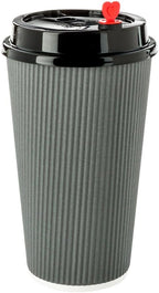 Restaurantware 16 Ounce Ripple Wall Disposable Coffee Cups, 500 Insulated Gray Paper Tumblers with Rolled Rim Design, Lids Sold Separately for Hot Drinks like Tea, Hot Chocolate and More