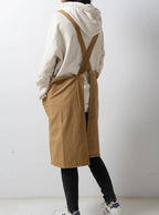 Soft Cotton Linen Apron for Women - Non-tie Cross Back Apron with Pockets, Great for Florist and Kitchen