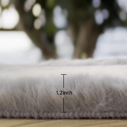 ORINOVA Grey Washable Fluffy Round Rugs 6ft Faux Bunny Fur Rugs - Image 3