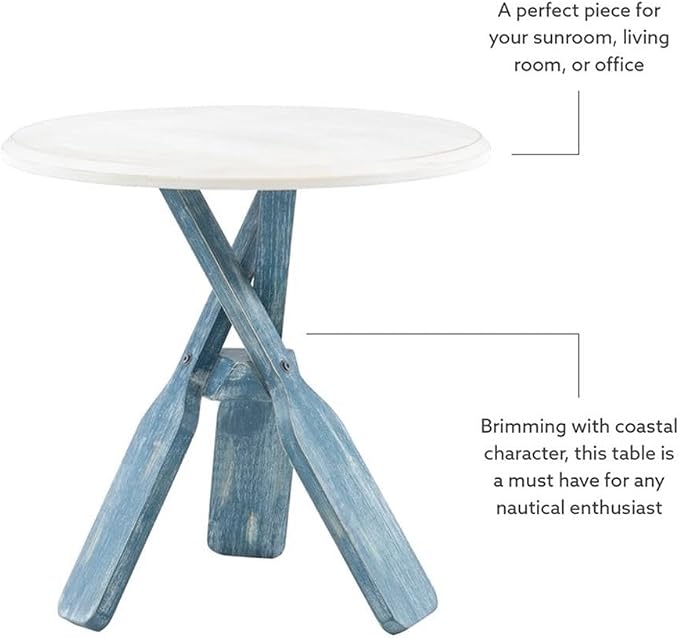 Linon Opal Distressed Wood Coastal Canoe Paddle Side Table in Blue/Cream - Image 10