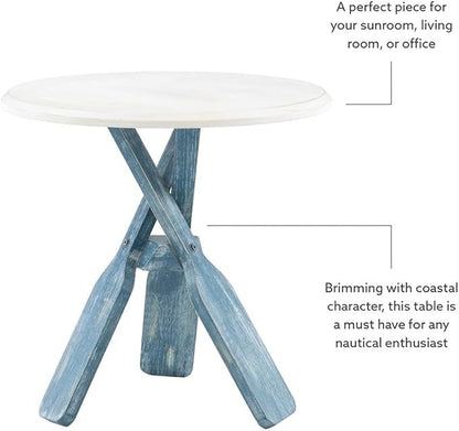 Linon Opal Distressed Wood Coastal Canoe Paddle Side Table in Blue/Cream - Image 10