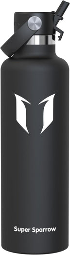 Super Sparrow Insulated Water Bottle - 17 Oz / 25 Oz / 32 Oz - Standard Mouth FlipFlow Flask - BPA Free, Leak Proof Drink Bottle- Ergonomic Straw Water Bottles for Work, Gym, Travel, Sports