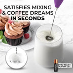 Zulay Kitchen Powerful Milk Frother Wand With 4 AA Duracell Batteries - Ultra Fast Handheld Drink Mixer - Electric Whisk Foam Maker for Coffee, Lattes, Cappuccino, Matcha & Creamer -