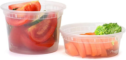 Glotoch 48 Pack (Mixed) 8 oz. and 16 oz. Plastic Containers with Lids, Leak Proof Deli Containers, Meal Prep Soup Containers, BPA Free, Reusable, Freezer Dishwasher Microwave Safe, Mixed sizes