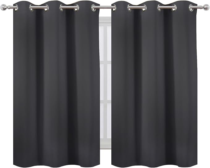 Dark Grey Blackout Curtains 42 x 54 Inch Length Set of 2 Panels Grommet Bedroom - Image 2