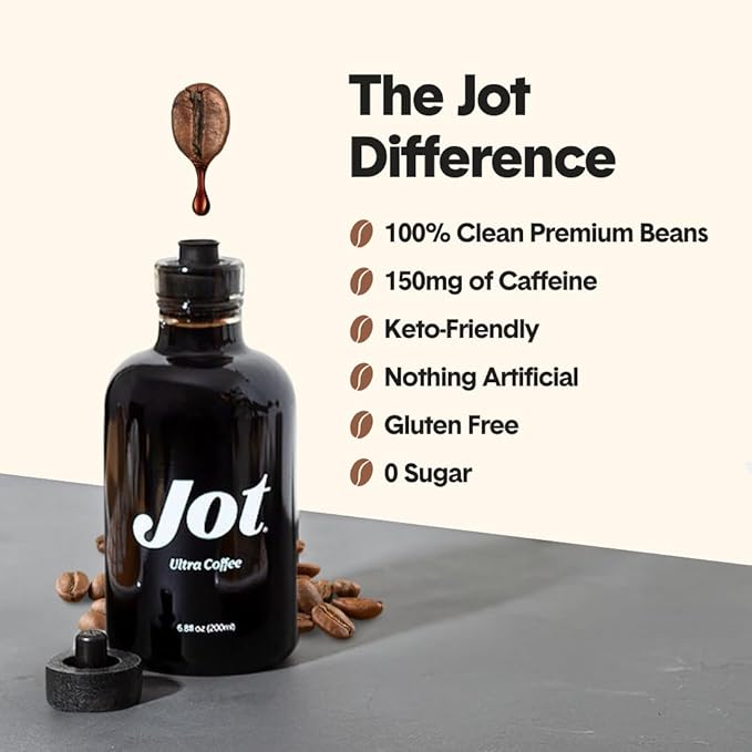 Jot Coffee Concentrate (Original/Dark) High Caffeine Cold Brew Coffee Concentrate Liquid for Iced Coffees, Instant Espresso, Hot or Cold Instant Coffees - Makes 14 Cups, 150mg Caffeine/Tbsp, No Sugar
