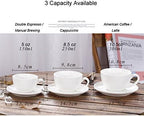 Double Espresso Coffee Cup and Saucer Free Pour Coffee or Small Cappuccino, New Bone China for Coffee Shop and Barista (Glossy Light Blue, 5 oz)