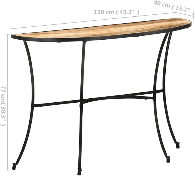 Half Circle Side Table 43.3x15.7x30.3 Inches Solid Mango Wood - Image 2