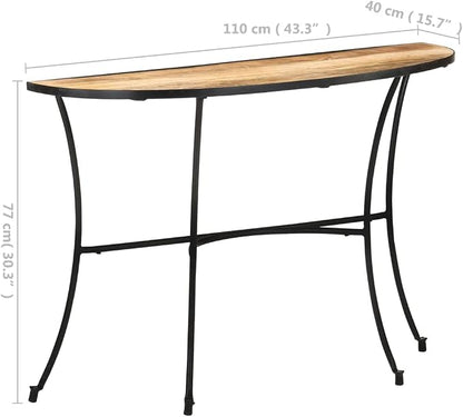 Half-Circle Solid Mango Wood Side Table 43.3"x15.7"x30.3" Natural Finish Narrow - Image 2