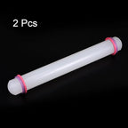 HARFINGTON 2pcs Fondant Rolling Pin 12 Inch x 1.38 Inch Adjustable Guide Rings Non-Stick PP Plastic Fondant Roller Dough Roller Kitchen Decorating Tools for Cookie Pastry Pizza Clay