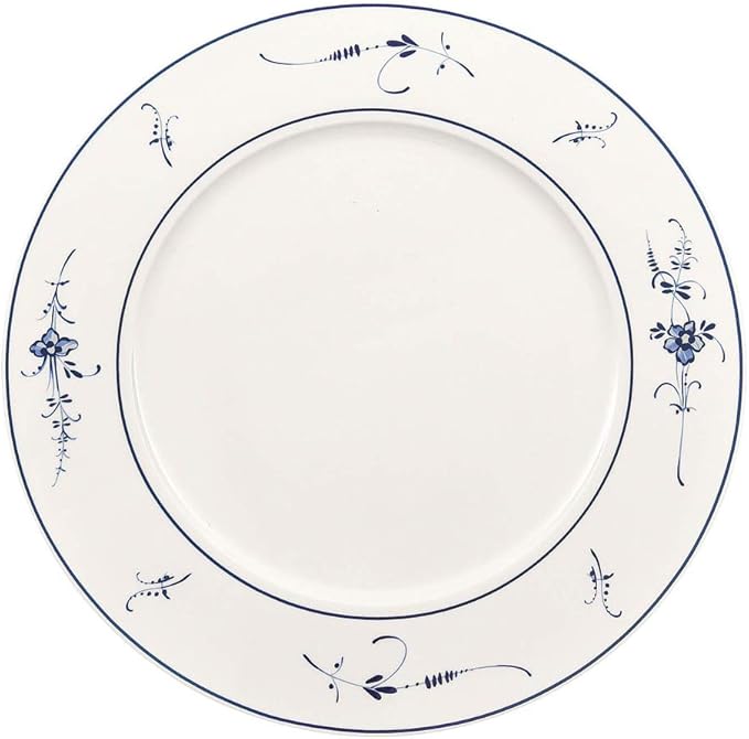 Villeroy & Boch Old Lu x Embourg Service Plate, 30 cm, Premium Porcelain, White/Blue